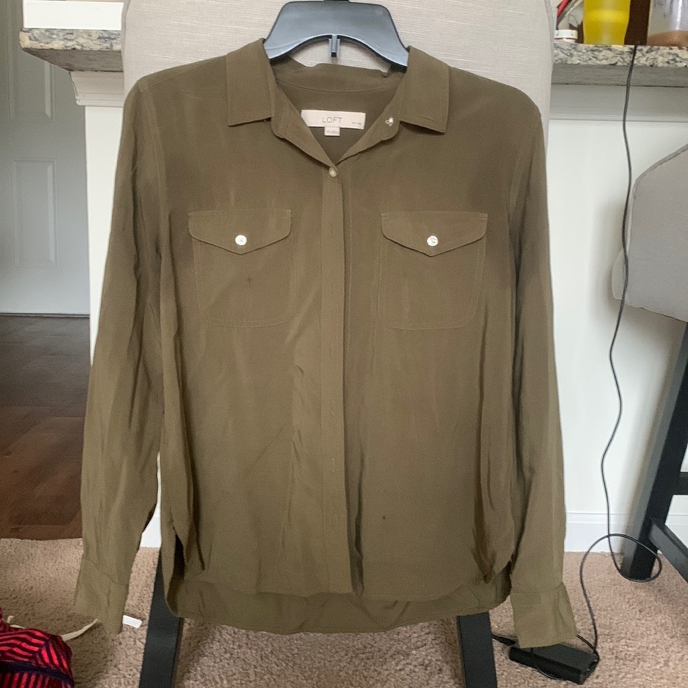 LOFT Olive Button Down Shirt